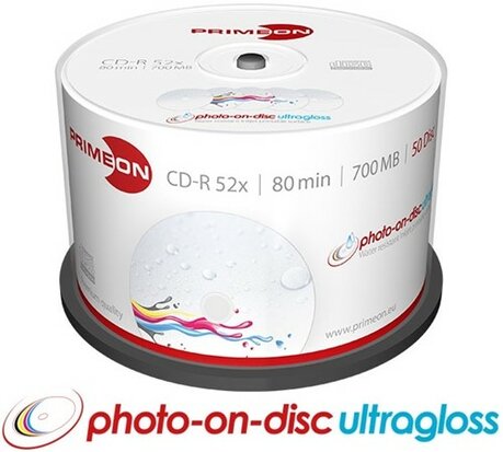 Primeon CD-R 700 MB Inkjet Glossy Printable Waterproof 50 Stuks