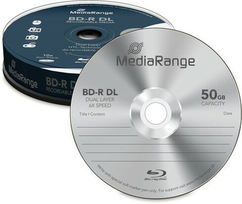 MediaRange BD-R DL 50 GB 6x Speed Cakebox 10 Stuks