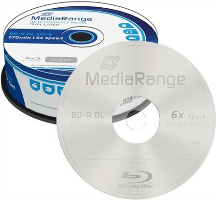 MediaRange BD-R DL 50 GB 6x Speed Cakebox 25 Stuks