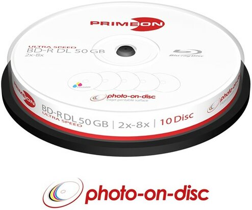 Primeon BD-R DL 50 GB Printable 8x Speed Cakebox 10 Stuks