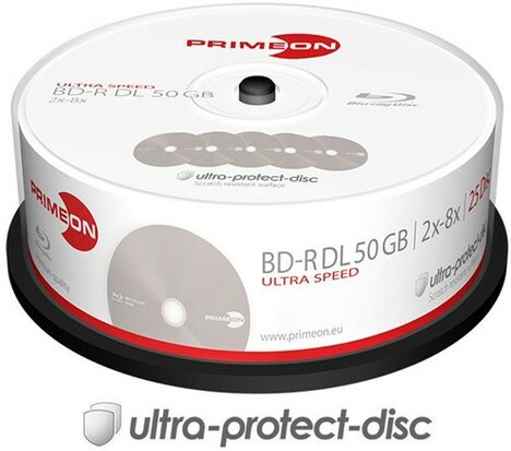 Primeon BD-R DL 50 GB 8x Speed Cakebox 25 Stuks