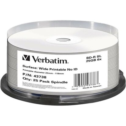 Verbatim BD-R Full Printable No ID 25 GB 6x Speed Cakebox 25 Stuks