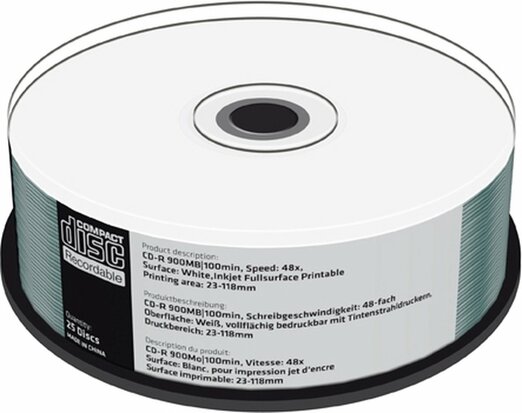 MediaRange CD-R 900MB / 100min 48x  inkjet printable cakebox 25