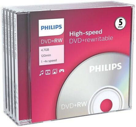 Philips DVD-RW 4.7 GB in jewel case 5 stuks