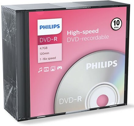 Philips DVD-R 4.7 GB in slim case 10 stuks