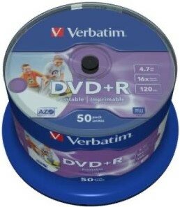 Verbatim DVD+R 4.7 GB DataLife Plus Photo Inkjet Printable 50 stuks