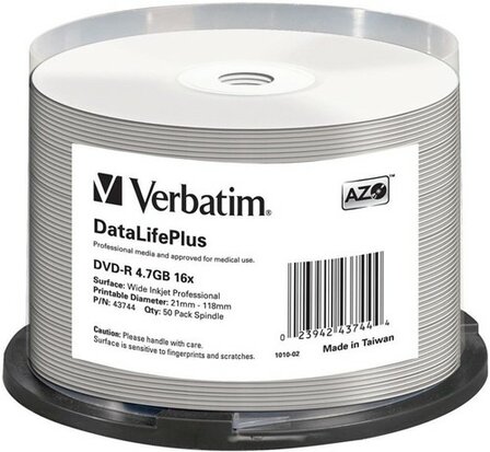 Verbatim DVD-R 4.7 GB DataLifePlus Wide Inkjet Professional No ID 50 stuks 