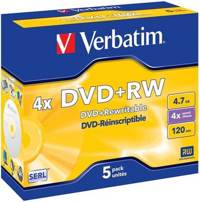 Verbatim DVD+RW 4.7 GB Matt Silver in jewel case 5 Stuks